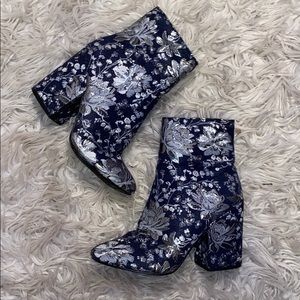 Floral Embroidered Jean Heeled Boots